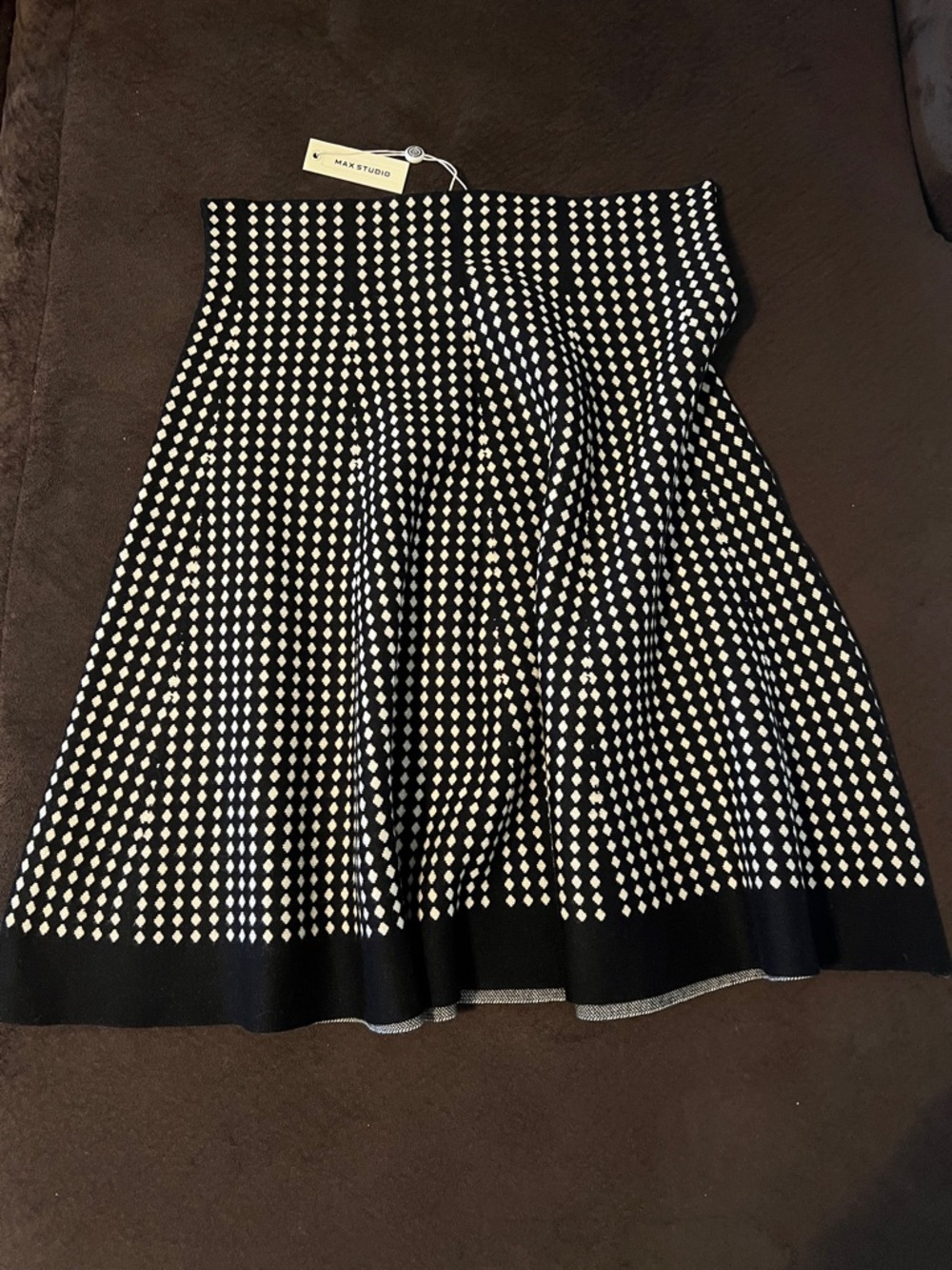 Max Studio Black and White Dot-Pattern A-Line Skirt
